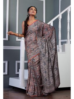 Unnati Silks - Pink Pure Kalamkari Printed Soft Mulmul Cotton Saree with Unstitched Blouse
