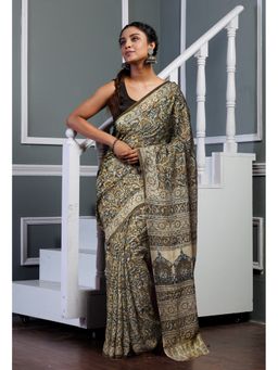 Unnati Silks - Green Pure Kalamkari Printed Soft Mulmul Cotton Saree with Unstitched Blouse