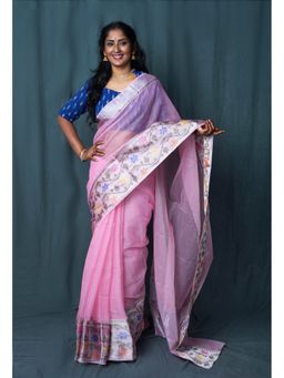 Unnati Silks - Pink Pure Banarasi Kota Saree with Unstitched Blouse