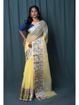 Unnati Silks - Yellow Pure Banarasi Kota Saree with Unstitched Blouse