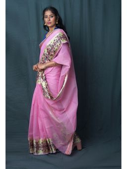 Unnati Silks - Pink Pure Banarasi Kota Saree with Unstitched Blouse