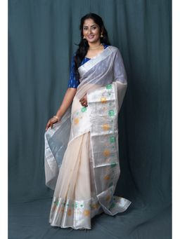 Unnati Silks - Cream Pure Banarasi Kota Saree with Unstitched Blouse