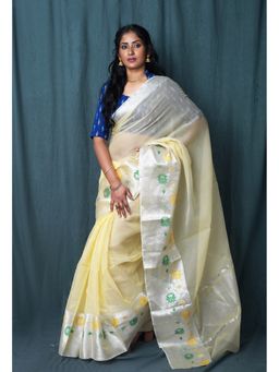 Unnati Silks - Yellow Pure Banarasi Kota Saree with Unstitched Blouse
