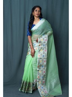 Unnati Silks - Green Pure Banarasi Kota Saree with Unstitched Blouse
