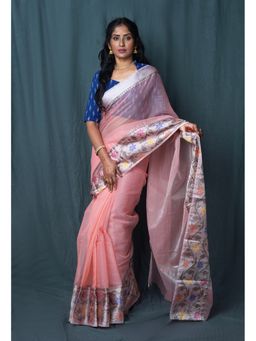 Unnati Silks - Orange Pure Banarasi Kota Saree with Unstitched Blouse