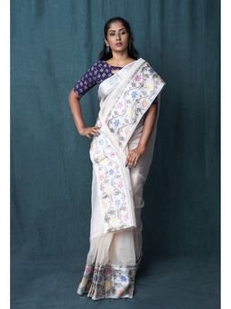 Unnati Silks - Cream Pure Banarasi Kota Saree with Unstitched Blouse