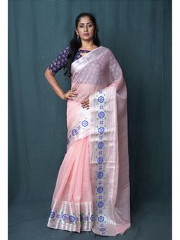 Unnati Silks - Pink Pure Banarasi Kota Saree with Unstitched Blouse