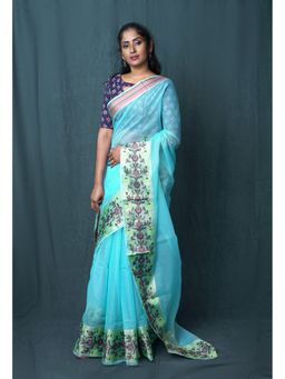 Unnati Silks - Blue Pure Banarasi Kota Saree with Unstitched Blouse