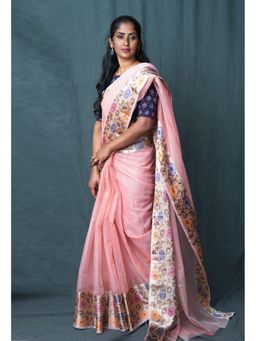 Unnati Silks - Orange Pure Banarasi Kota Saree with Unstitched Blouse