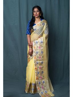 Unnati Silks - Yellow Pure Banarasi Kota Saree with Unstitched Blouse