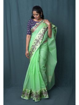 Unnati Silks - Green Pure Banarasi Kota Saree with Unstitched Blouse