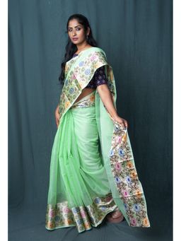 Unnati Silks - Green Pure Banarasi Kota Saree with Unstitched Blouse