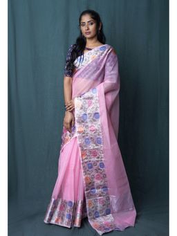Unnati Silks - Pink Pure Banarasi Kota Saree with Unstitched Blouse