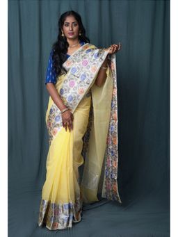 Unnati Silks - Yellow Pure Banarasi Kota Saree with Unstitched Blouse
