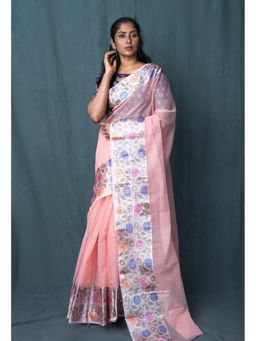 Unnati Silks - Orange Pure Banarasi Kota Saree with Unstitched Blouse