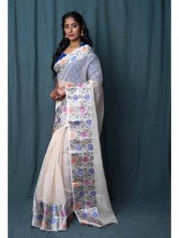 Unnati Silks - Cream Pure Banarasi Kota Saree with Unstitched Blouse