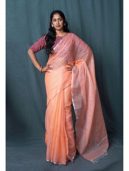 Unnati Silks - Orange Pure Mirror Work Kota Saree with Unstitched Blouse