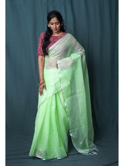 Unnati Silks - Green Pure Mirror Work Kota Saree with Unstitched Blouse