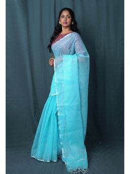 Unnati Silks - Blue Pure Mirror Work Kota Saree with Unstitched Blouse