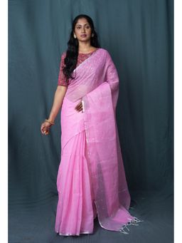 Unnati Silks - Pink Pure Mirror Work Kota Saree with Unstitched Blouse