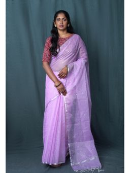 Unnati Silks - Lavender Pure Mirror Work Kota Saree with Unstitched Blouse
