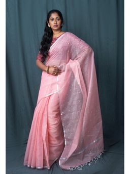 Unnati Silks - Pink Pure Mirror Work Kota Saree with Unstitched Blouse