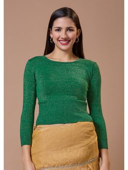 SALWAR STUDIO - Women Green Wool Round Neck Pull On Stitched Blouse