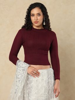 SALWAR STUDIO - Women's Wine Wool Turtle Neck Pull On Stitched Blouse