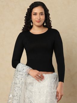 SALWAR STUDIO - Women Black Wool Round Neck Pull On Stitched Blouse