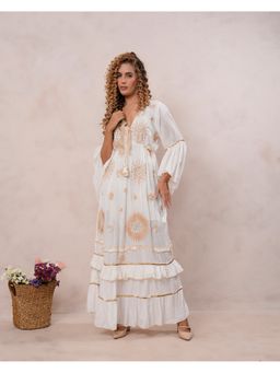 Zolo Label - Women Off White Viscose Embroidered Maxi Dress