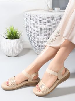 Carlton London - Cream Slip-On Round Toe Women Sandals