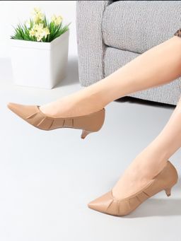 Carlton London - Beige Slip-On Pointed Toe Women Pump Heels