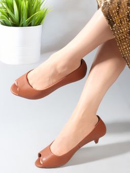 Carlton London - Tan Slip-On Peep Toe Women Heels