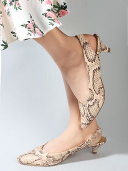 Carlton London - Beige Pointed Toe Women Slingback Mule Heels