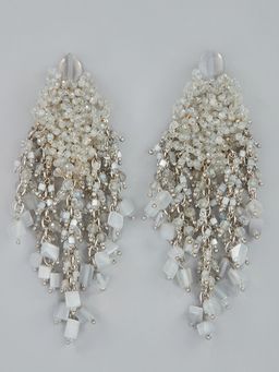 House of D'oro - Medaliya Grey Beaded Crystal Dangling Earrings