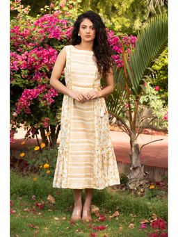 Amoree - Off White Dori Sleeveless Mix Match Print Dress