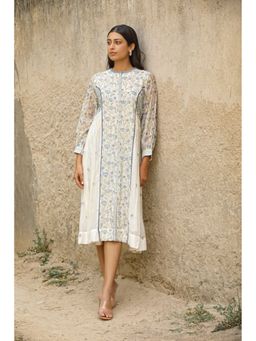 Amoree - Off White Collared Loops Thread Embroidery Dress