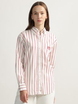 GANT - Red Striped Spread Collar Full Sleeves Shirt