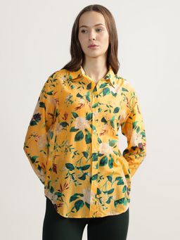 GANT - Yellow Printed Spread Collar Full Sleeves Shirt