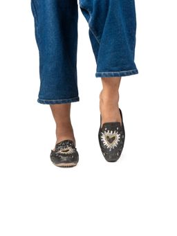 RETTROSE - The Galactic Black Brocade Embellished Mules