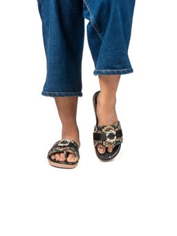 RETTROSE - The Baroque Black Jacquard Embellished Slides