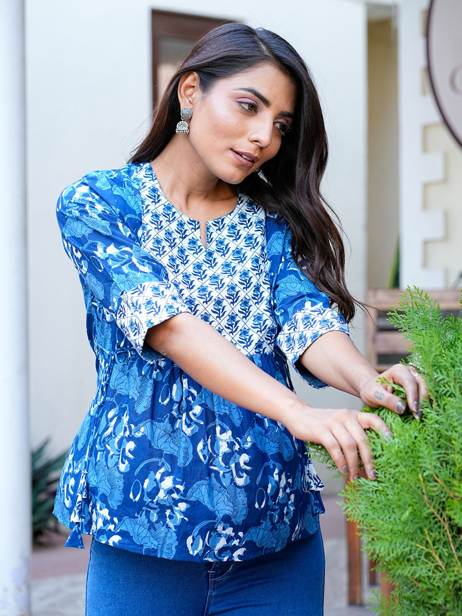 Buy GULAB CHAND TRENDS Navy Blue Hand Block Floral Printed Jeans