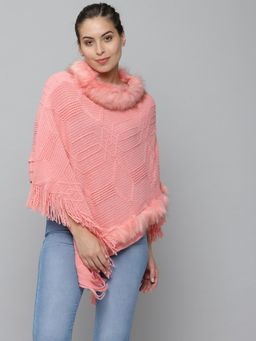 SHOWOFF - Womens Sleeveless Longline Pink Solid Poncho