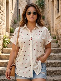 Qurvii - White Cherry Print Shirt