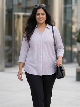 Qurvii - Lavender Stripe Cotton Shirt