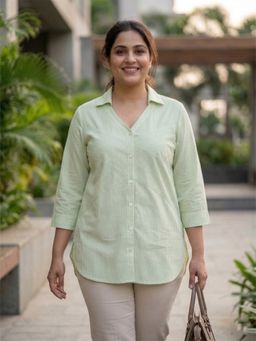 Qurvii - Green Stripe Cotton Shirt