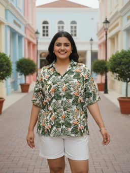 Qurvii - Tropical Leaf Printed Shirt