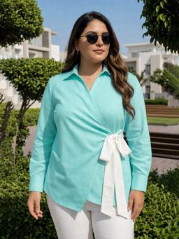 Qurvii - Turquoise Blue Wrap Around Shirt