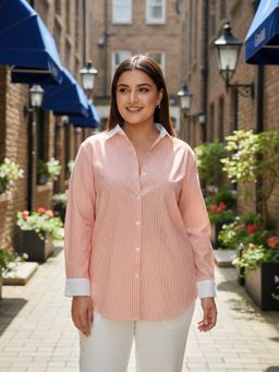 Qurvii - Orange Stripe Cotton Shirt