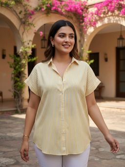 Qurvii - Yellow Stripe Cotton Shirt